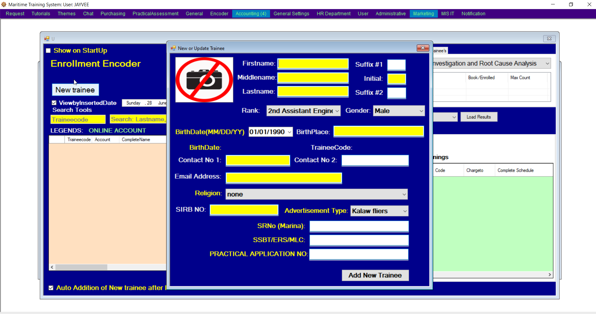 Maritime training system desktop app